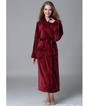 Robes Plush Shawl Collar Long Bathrobe for Women-Ladies Fleece Flannel Robe Warm Nightgown Couple Loungewear - Red - C0198UICCMY