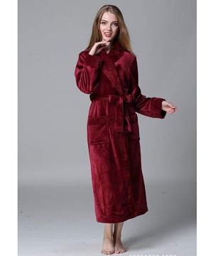 Robes Plush Shawl Collar Long Bathrobe for Women-Ladies Fleece Flannel Robe Warm Nightgown Couple Loungewear - Red - C0198UICCMY