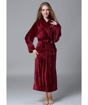 Robes Plush Shawl Collar Long Bathrobe for Women-Ladies Fleece Flannel Robe Warm Nightgown Couple Loungewear - Red - C0198UICCMY