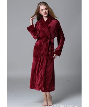 Robes Plush Shawl Collar Long Bathrobe for Women-Ladies Fleece Flannel Robe Warm Nightgown Couple Loungewear - Red - C0198UICCMY