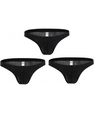 Briefs Men's 3-Pack Underwear Stretch Breathable Ice Silk Bikini Briefs - 3black - C2192NRMLKO