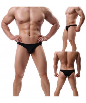 Briefs Men's 3-Pack Underwear Stretch Breathable Ice Silk Bikini Briefs - 3black - C2192NRMLKO