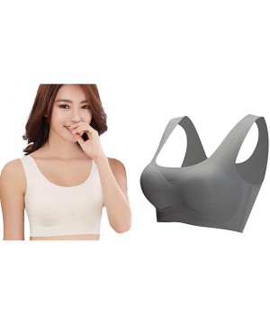 Bras Ultra-Thin Women Plus Size Ice Silk Comfort Bra in Yoga for Girls - White+gray - CH190L8W9NT