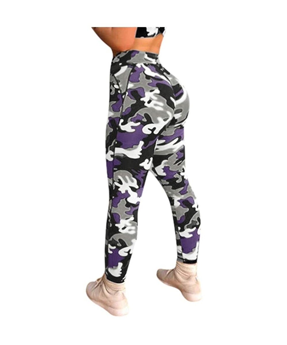 Thermal Underwear Women's Camouflage Workout Leggings Fitness Sports Running Yoga Athletic Pants - Purple - CP197MKWLO0