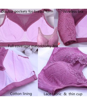 Bras Mastectomy Bra with Pockets for Women Breast Prosthesis See-Through Tube Top - Purple - CB18TYTG6AW