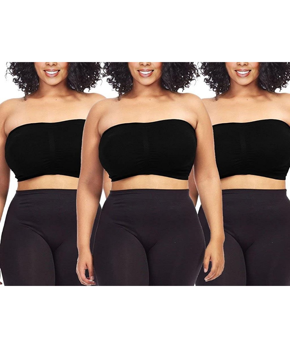 Bras 3-Pack Plus Size Seamless Strapless Bandeau Tube Top Bra - Black-black-black - C5184H43XSM