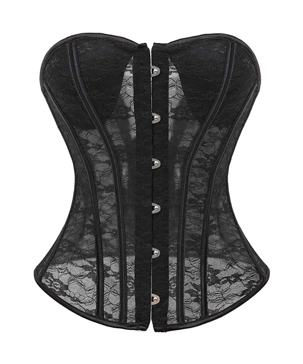 Bustiers & Corsets Women's Bustier Corset Top Sexy Lingerie Sets Black Satin Waist Cincher - 7087black With Glove - CA18GWXRCA0