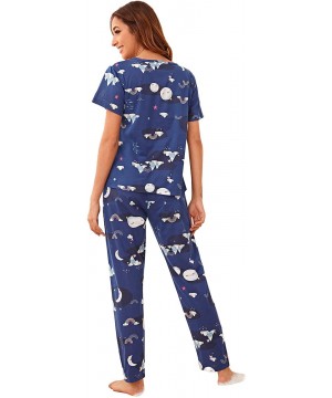 Sets Women's Casual Short Sleeve Top and Pants Two Piece Sleepwear Pajama Set - Navy - CV197KWWN5H