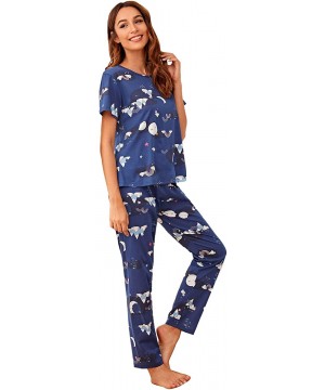 Sets Women's Casual Short Sleeve Top and Pants Two Piece Sleepwear Pajama Set - Navy - CV197KWWN5H