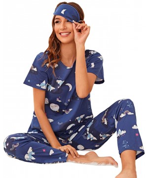 Sets Women's Casual Short Sleeve Top and Pants Two Piece Sleepwear Pajama Set - Navy - CV197KWWN5H