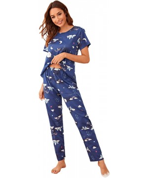 Sets Women's Casual Short Sleeve Top and Pants Two Piece Sleepwear Pajama Set - Navy - CV197KWWN5H