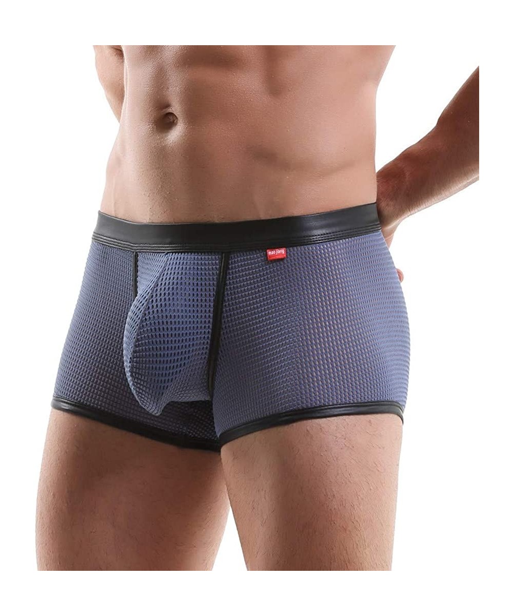 Boxer Briefs Men's Sexy Underwear Mesh Breathable Comfort Pants Sexy Boxer Underpants - Gray - CA18Y48MWT4