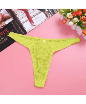 G-Strings & Thongs Sexy Lingerie Underwear for Men- Low Rise Lace Floral Bulge Pouch G-String Bikini Thong - Yellow - CP1945U...