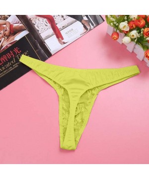 G-Strings & Thongs Sexy Lingerie Underwear for Men- Low Rise Lace Floral Bulge Pouch G-String Bikini Thong - Yellow - CP1945U...