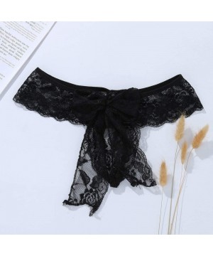 Bustiers & Corsets Womens Sexy Lace Open Crotch Bowknot Underpants 3Pcs Lightness Comfortable Soft Gauze Seamless Thong Brief...