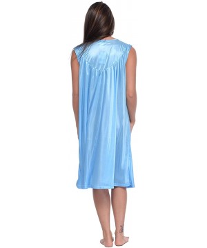 Nightgowns & Sleepshirts Women's Sleeveless Flower Satin Nightgown - Blue - CS12CF6XQGN