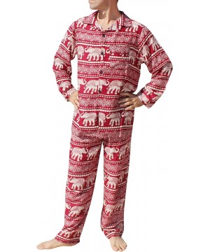 Sets Light Viscose Pajama Long Sleeve Shirt and Pants Set Sleepwear Nightwear - Elephants - Dark Red - CG1958RA343