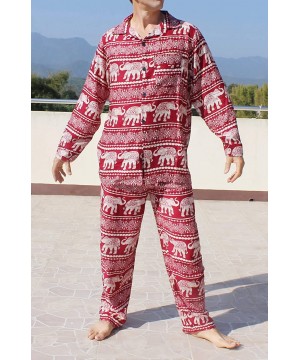 Sets Light Viscose Pajama Long Sleeve Shirt and Pants Set Sleepwear Nightwear - Elephants - Dark Red - CG1958RA343