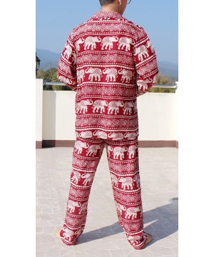 Sets Light Viscose Pajama Long Sleeve Shirt and Pants Set Sleepwear Nightwear - Elephants - Dark Red - CG1958RA343