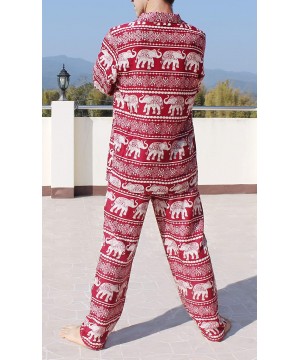 Sets Light Viscose Pajama Long Sleeve Shirt and Pants Set Sleepwear Nightwear - Elephants - Dark Red - CG1958RA343