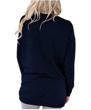 Baby Dolls & Chemises Womens Casual O-Neck Long Sleeve Printed Pocket T Shirts Blouses Sweatshirts Tops - Blue - CR18XSLD0G9