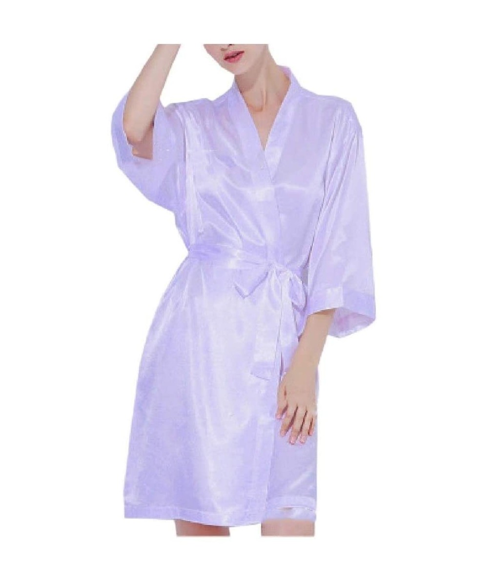 Robes Women Charmeuse Lounger Pjs Loungewear Oversized Lounge Robe Light Purple M - Light Purple - CG19DCU7UM6