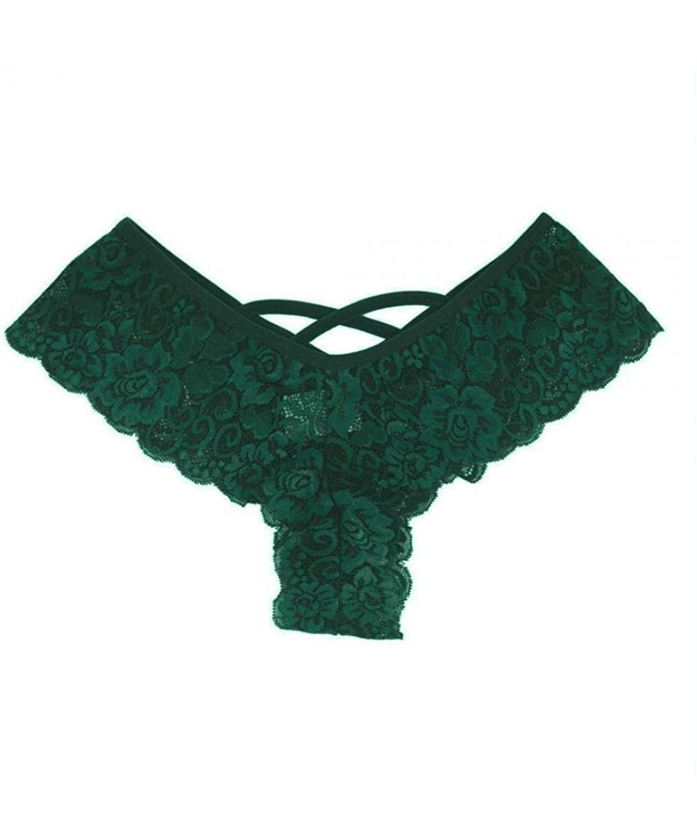 Nightgowns & Sleepshirts Women Thong Sexy Lace Panties Low Waist G String Cross Strap Erotic Nightclub - Green - CS18HCNW85Q