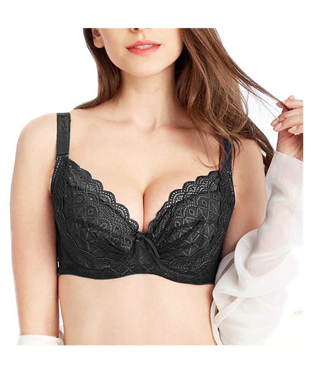 Bras Women's Plus Size Lace Push-Up Bra Soft Cup Everyday Bra Minimizer Underwire Bra - Black - CM18NNUXCGA