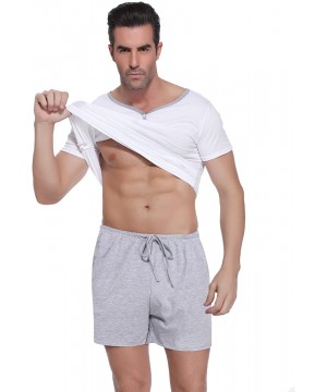 Sleep Sets Men's Pajama Set Cotton Sleepwear Lounge Set 3-Button Neck Short Sleeves Tops and Shorts - E-white Gray - CN19D5OT4CW