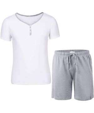 Sleep Sets Men's Pajama Set Cotton Sleepwear Lounge Set 3-Button Neck Short Sleeves Tops and Shorts - E-white Gray - CN19D5OT4CW