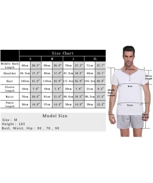 Sleep Sets Men's Pajama Set Cotton Sleepwear Lounge Set 3-Button Neck Short Sleeves Tops and Shorts - E-white Gray - CN19D5OT4CW