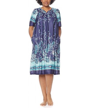 Nightgowns & Sleepshirts Nightgown Sleepwear Dress with Pockets Women Loose Silky Nightdress Tracksuit Floral Print - Navy - ...