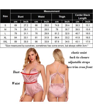 Baby Dolls & Chemises Women Lingerie Bodysuit V Neck Teddy Lace Babydoll Satin Pajamas Nightwear - 1pink - CZ18UZO8T8R