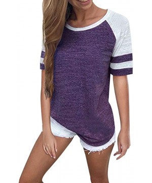 Thermal Underwear Women's Lace Patchwork Flare Ruffle Short-Sleeve T-Shirt Floral Shirt Top - C-purple - CW18S4D9I78