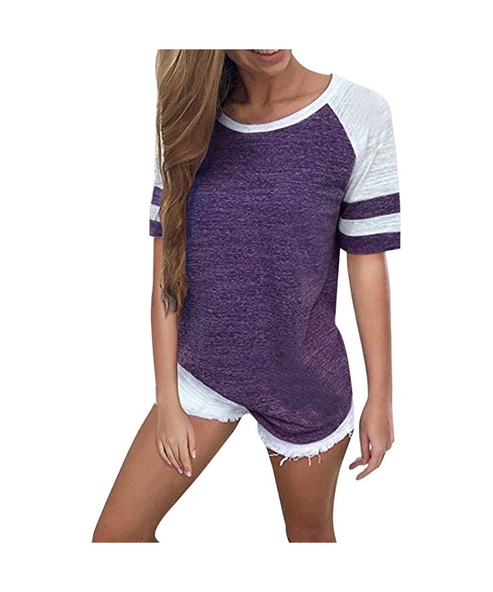 Thermal Underwear Women's Lace Patchwork Flare Ruffle Short-Sleeve T-Shirt Floral Shirt Top - C-purple - CW18S4D9I78