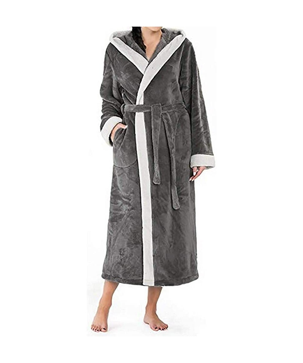 Robes Women Long Robes Soft Winter Warm Housecoats Hooded Bathrobe Dressing Gown Sleepwear Pajamas Top - Gray - CM18UX7RA7L