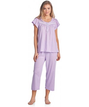 Sets Women's Short Sleeve Floral Print Capri Pajama Set - Dot Purple - C619ECOT4G0