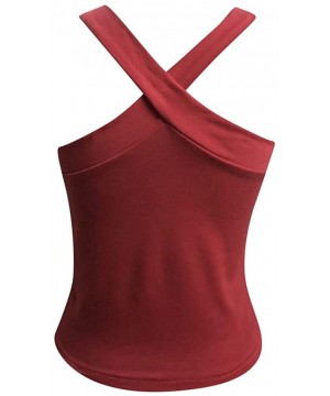 Camisoles & Tanks Women's Spaghetti Criss Cross Camisole Crop Top Summer Strap Satin Cami Tank Tops - Red - C2197L4C40K