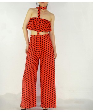 Sets Women's 2 Pieces Outfit Floral Sleeveless Tube Top Palazzo Long Pants High Waist Jumpsuits - Polka Dot Orange Red - CB18...