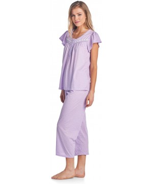 Sets Women's Short Sleeve Floral Print Capri Pajama Set - Dot Purple - C619ECOT4G0