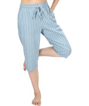 Bottoms Soft Denim Cotton Women Pajama Capri Lounge Pants with Pockets - Stripes a - C318TQXHKKG