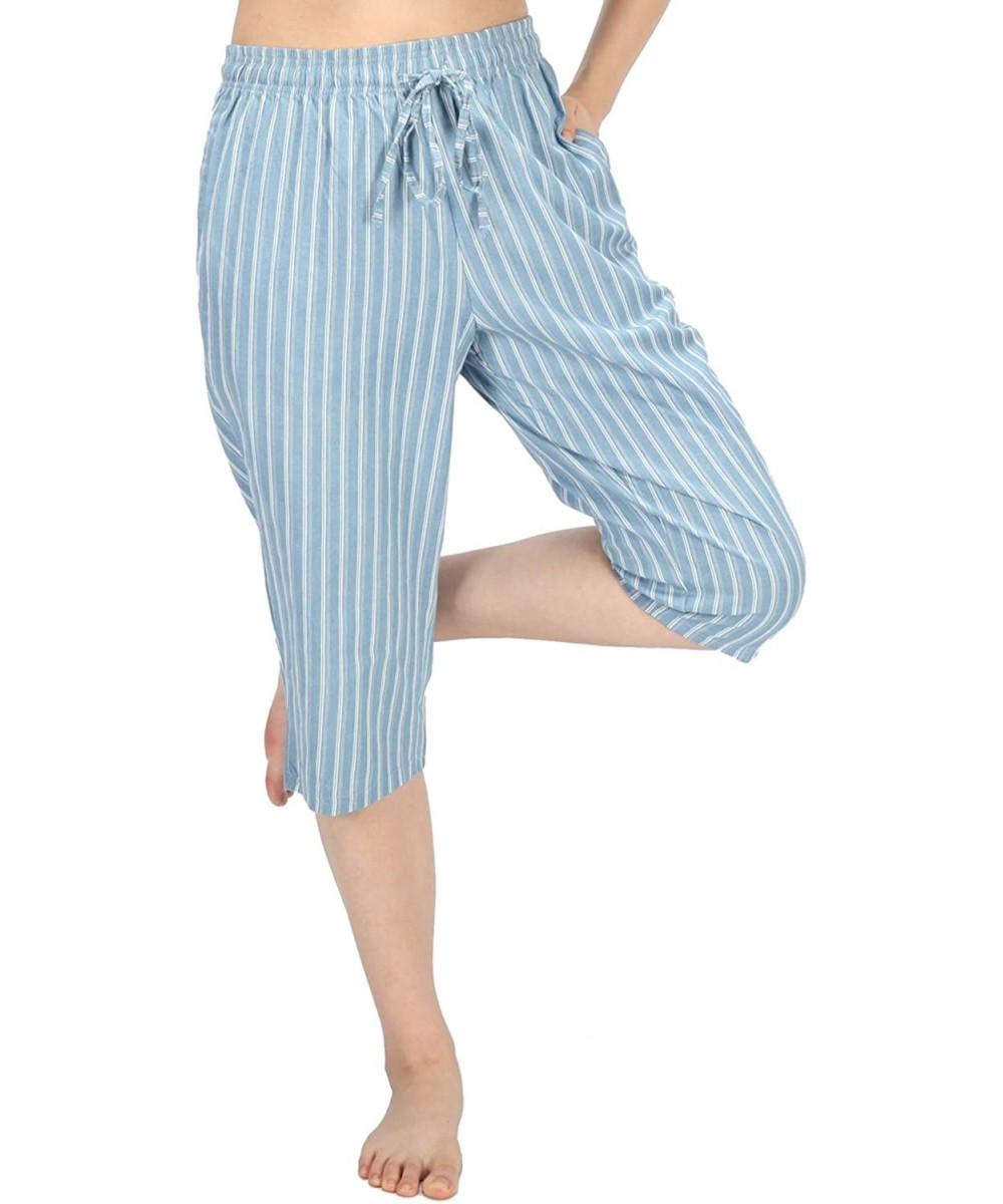 Bottoms Soft Denim Cotton Women Pajama Capri Lounge Pants with Pockets - Stripes a - C318TQXHKKG