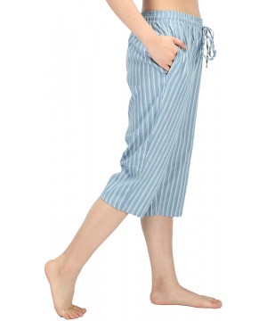 Bottoms Soft Denim Cotton Women Pajama Capri Lounge Pants with Pockets - Stripes a - C318TQXHKKG