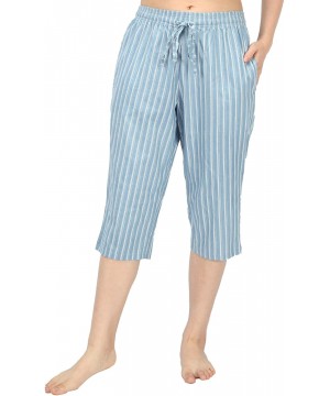 Bottoms Soft Denim Cotton Women Pajama Capri Lounge Pants with Pockets - Stripes a - C318TQXHKKG