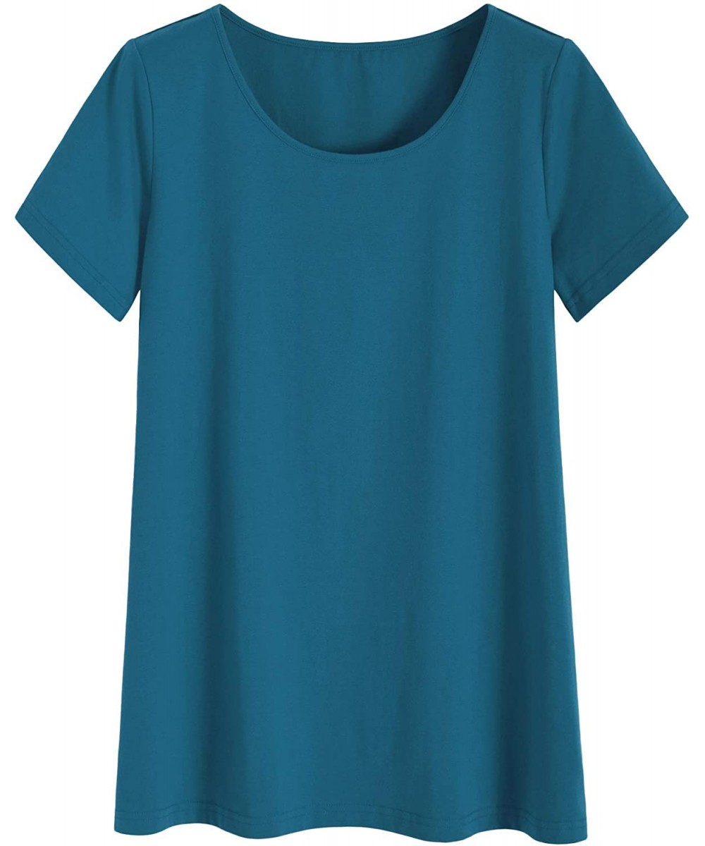 Tops Women's Loose Lounge Top Long Sleep Tunic - Teal Blue - C918A508GO3