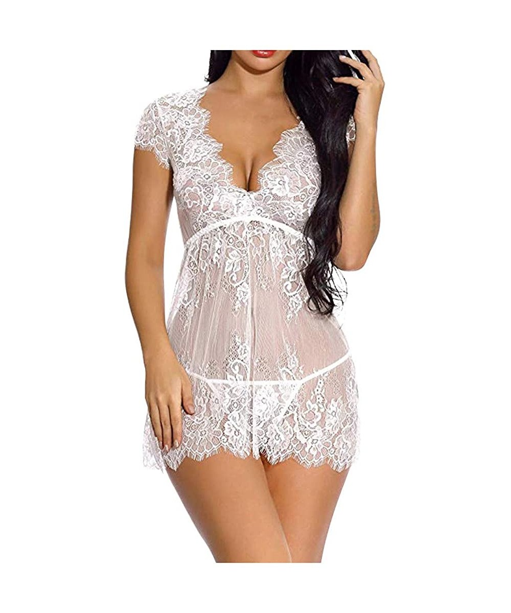 Baby Dolls & Chemises 2020 Women Bodysuit Lace Sexy Backless Sling Lingerie Nightdress Gauze Underwear Teddy One Piece Lace B...