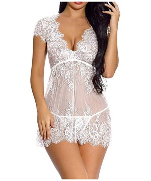 Baby Dolls & Chemises 2020 Women Bodysuit Lace Sexy Backless Sling Lingerie Nightdress Gauze Underwear Teddy One Piece Lace B...