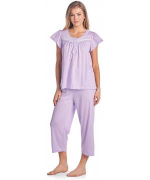 Sets Women's Short Sleeve Floral Print Capri Pajama Set - Dot Purple - C619ECOT4G0