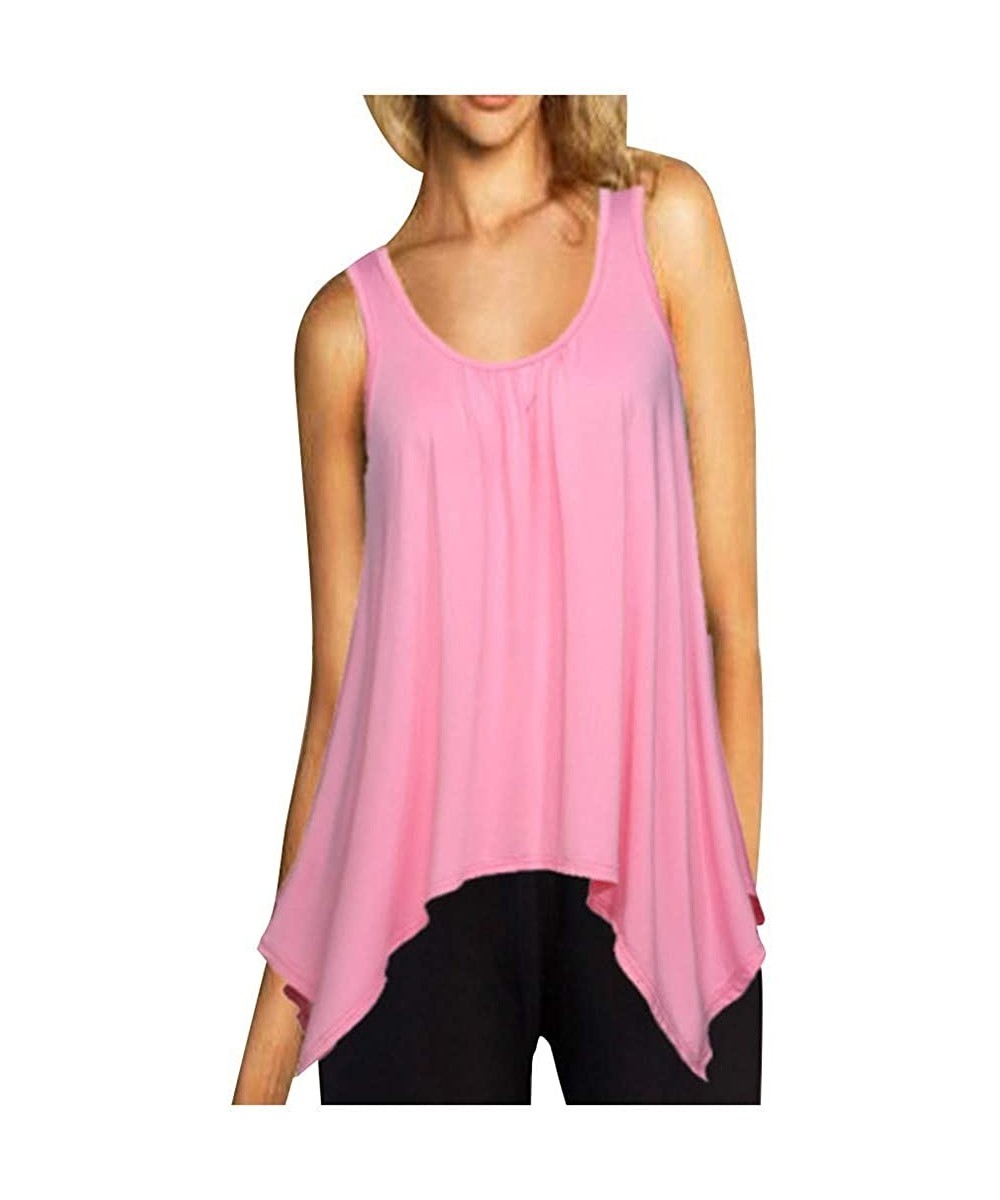 Baby Dolls & Chemises Womens Tank Tops T-Shirt Summer Shirt Loose Casual Irregular Hem Sleeveless T Shirt Blouse - Pink - CH1...