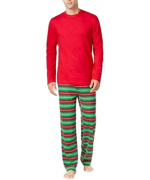 Sleep Sets Family Pajamas Mens Pajama Set- Holiday Stripe Medium - CC125QWTCJX